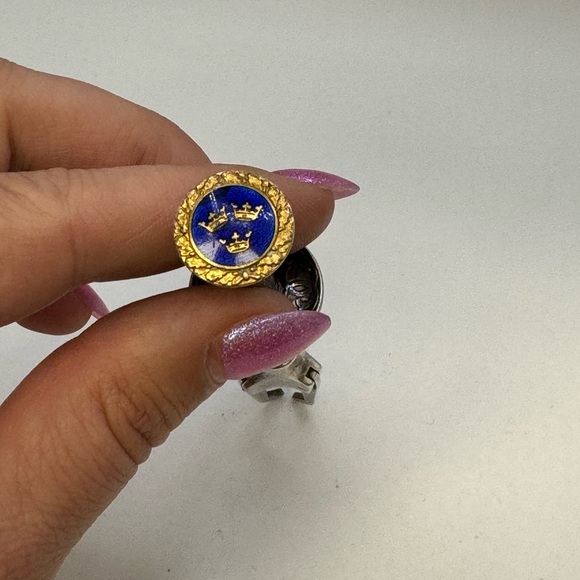 Vintage Olive Tongs Swedish American Line Ship Three Crown Enamel Silver… - Picture 8 of 16